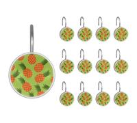 Shower Curtain Hooks, Pineapple Fruit Pattern Shower Curtain Rings Stainless Steel Rust-Proof Shower Hooks Rings for Bathroom Shower Rods Curtains, Set of 12 Hooks