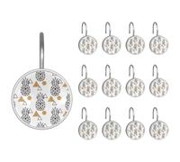 Shower Curtain Hooks, Pineapple Geometry Pattern Shower Curtain Rings Stainless Steel Rust-Proof Shower Hooks Rings for Bathroom Shower Rods Curtains, Set of 12 Hooks