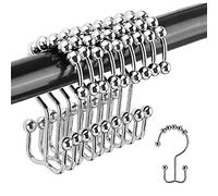 Shower Curtain Hooks Rings, Stainless Stee Double Glide Rollers Extra Wide Shower Curtain Rods Hooks for Bathroom, Set of 18 Hooks - Chrome