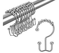 Shower Curtain Hooks Rings, TENOVEL Double Sided Shower Hooks Rust Proof for Bathroom Shower Rods Curtain, Durable Stainless Steel Bathroom Shower Curtain Hangers, Polished Chrome, Set of 12