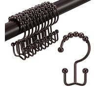 Shower Curtain Hooks Rings, TENOVEL Double Sided Shower Hooks Rust Proof for Bathroom Shower Rods Curtain, Durable Stainless Steel Bathroom Shower Curtain Hangers, Bronze, Set of 12