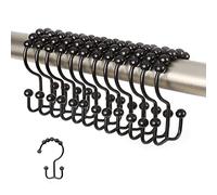 Shower Curtain Hooks Rings Titanker, Stainless Steel Double Glide Rollers Extra Wide Shower Curtain Rods Hooks for Bathroom, Set of 18 Hooks - Matte Black