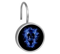 Shower Curtain Hooks, Skull Head in Blue Fire Shower Curtain Rings Stainless Steel Rust-Proof Shower Hooks Rings for Bathroom Shower Rods Curtains, Set of 12 Hooks