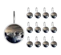 Shower Curtain Hooks, Stormy Waters Shower Curtain Rings Stainless Steel Rust-Proof Shower Hooks Rings for Bathroom Shower Rods Curtains, Set of 12 Hooks