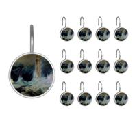 Shower Curtain Hooks, Stormy Waters Shower Curtain Rings Stainless Steel Rust-Proof Shower Hooks Rings for Bathroom Shower Rods Curtains, Set of 12 Hooks