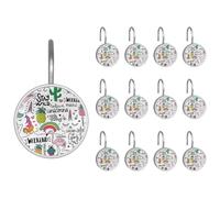 Shower Curtain Hooks, Unicorn Pineapple Cactus Rainbow Colorful Pattern Shower Curtain Rings Stainless Steel Rust-Proof Shower Hooks Rings for Bathroom Shower Rods Curtains, Set of 12 Hooks
