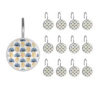 Shower Curtain Hooks, Yellow Blue Pineapple Fruit Shower Curtain Rings Stainless Steel Rust-Proof Shower Hooks Rings for Bathroom Shower Rods Curtains, Set of 12 Hooks