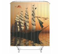 Shower Curtain Men Orange, Folding Shower Curtain Polyester Sea Sailing Sunset Waterproof Corner Shower Curtain 120X180cm