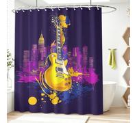 Shower Curtain Mould Proof Mildew Resistant, Bathroom Curtain Washable, Quick Dry 180 x 150 cm, Modern Pop Rock Guitar City Graffiti Music Energy Shower Curtains for Shower Stall
