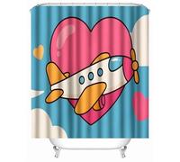 Shower Curtain Mould Proof Mildew Resistant,Bathroom Curtain with 12 Hooks, Airplane Love Waterproof Polyester Fabric Bathtub Curtain,Weighted Hem,Washable,Quick Dry,200x200 cm Painting Cartoon