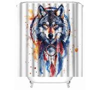 Shower Curtain Mould Proof Mildew Resistant,Bathroom Curtain with 12 Hooks, Wolf Dream Catcher Waterproof Polyester Fabric Bathtub Curtain,Weighted Hem,Washable,Quick Dry,180x180 cm Watercolor Art