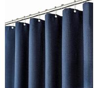 Shower Curtain Mould Proof Resistant, Pure Colour Elegant Waffle Weave Waterproof Bathroom Curtain with 12 Hooks, Luxury Fabric Washable Quick-Drying for Bathroom Bathtub (navy blue,180*200 cm)