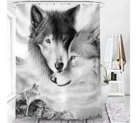 Shower Curtain Mould Proof Resistant Washable Bath Curtains with 12 Hooks and Magnetic Weighted Hem Fabric Rustproof Waterproof for Bath Tub and Shower Stall,100% Polyester 180x180cm Wolf Animal K1845