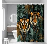 Shower Curtain Orange Tiger Green Mould Resistant Shower Curtains for Bathroom Washable Polyester Bathroom Curtains Decor Wet Room Quick Dry Anti Mould Bath Curtain with 12 Hooks 200x220cm