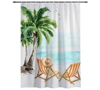 Shower Curtain Palm Trees Beach Chairs Bath Curtains for Bathroom Waterproof Mould Resistant Shower Curtain Washable Modern Drape Curtains for the Bathroom Window Wet Room Decoration 180 X 180cm