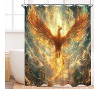 Shower Curtain Phoenix 180 x 200 cm, Anti-Mould Proof Resistant, Waterproof, Weighted Hem, Resistant Washable Bathroom Tub Curtains, Polyester, with 12 Hooks - Washable Quick-Drying Curtains b-221