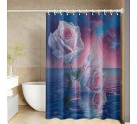 Shower Curtain Pink Blue Flower Mould Resistant Shower Curtains for Bathroom Polyester Washable Bathroom Curtains Anti Mould Durable Wet Room Bath Curtain Decor with 12 Hooks 150x180cm