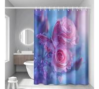 Shower Curtain Pink Blue Insects Mould Resistant Shower Curtains for Bathroom Polyester Washable Bathroom Curtains Anti Mould Durable Wet Room Bath Curtain Decor with 12 Hooks 180x180cm