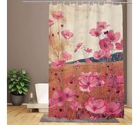 Shower Curtain Pink,Extra Long Shower Curtain 200x220cm,Grassland Bathroom Curtains,Waterproof & Quick-Drying Polyester Fabric,Weighted Hem with 12 Hooks,Modern Bathroom Design for Home & Hotel W1-177