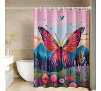 Shower Curtain Pink Insect Plants Mould Resistant Shower Curtains for Bathroom Polyester Washable Bathroom Curtains Anti Mould Durable Wet Room Bath Curtain Decor with 12 Hooks 120x180cm