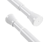 Shower Curtain Pole 115-195cm 1Pcs Tension Rods for Curtains Non-Slip White Extendable Curtain Poles No Drilling Shower Curtain Rail Non-Rust for Wardrobe,Window and Bathroom