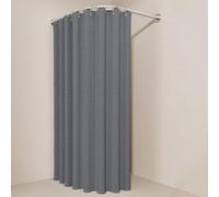 Shower Curtain Pole Extendable No Drill, L Shaped Bath Tub Curtain Rod, Adjustable Bathroom Curtain Rail, Stainless Steel, For Kitchen Cupboard Bathroom Window (Silver, B 70-95cm * 90-130cm)