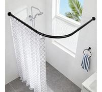 Shower Curtain Rail for Bathtubs, L-Shaped Shower Curtain Pole in three varations 68x98cm / 68x98 cm, Wall Mounted Shower Pole, Curved Shower Rail, Black Powder Coated Steel-BLACK
