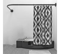 Shower Curtain Rail L Shaped Extendable, Bath Tub Shower Curtain Pole No Drill, Adjustable Stainless Steel Curved Shower Curtain Rod for Bathroom, Black (Size:B 70-95 cm x 90-130 cm)