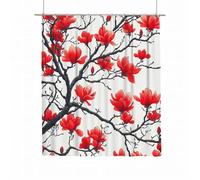 Shower Curtain Red Extra Long Shower Curtain 180x220 Weighted Bathroom Curtains Floral Waterproof Polyester Fabric Bath Curtains with 12 Hooks, Quick Dry Washable for Wet Room Bathtub Home Decor I-93