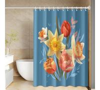 Shower Curtain Red Flower Yellow Mould Resistant Shower Curtains for Bathroom Washable Polyester Bath Curtain Quick Dry Anti Mould Wet Room Bathroom Decor with 12 Hooks 180x200cm