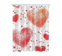Shower Curtain Red, Shower Curtain for Bathroom with 12 Curtains Hooks, Heart Curtains Extra Long, Weighted Hem, Quick Drying Waterproof Polyester Fabric for Bathtub, Gifts for Women 200x180 cm Z-80