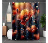 Shower Curtain Red Shower Curtains Safflower Bathroom Curtains with 12 Hooks, Waterproof Polyester Bath Curtain Quick-Drying Washable for Bathroom Decor, Home Accessories 140 x 200 cm -lsy2507GR