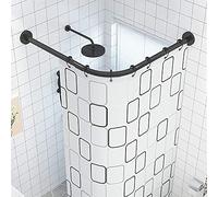 Shower Curtain Rod Adjustable Telescoping Bathroom Sturdy Easy Installation，Curved L Shape Shower Curtain Rail Rod No Drilling Extendable Bathroom Tub Shower Curtain Rod Adjustable Corner Cu