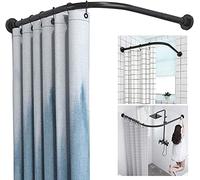 Shower Curtain Rod L Shape without Drilling L Shaped Curved Shower Curtain Rod Tension Pole, 304 Stainless Steel Wall Mounted Corner Shower Curtain Rod Rack, Adjustable Shower Rail for Bathtub Cloakro