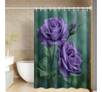 Shower Curtain Rose Purple Mould Resistant Shower Curtains for Bathroom Polyester Washable Bathroom Curtains Anti Mould Durable Wet Room Bath Curtain Decor with 12 Hooks 200x220cm