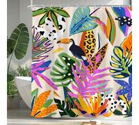 Shower Curtain Set, Modern Abstract Tropical White Gold Palm Leaves, Monstera Hawaii Bathroom Decor, Plant Botanical Aesthetic, 48x72 Inches