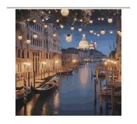 Shower Curtain Set with 12 Hooks - Beautiful Venice at Night Heavy Duty Curtains for Bathroom, 69.69x70.87Inch（177x180cm） Waterproof Fabric Farmhouse Bath Curtain, Machine Washable Bathroom Decor