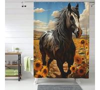 Shower Curtain Set with 12 Hooks Waterproof Fabric Washable Curtain Modern Farmhouse Bath Curtains Dark horse under the sunflowers Shower Curtains for Bathroom Bathtub Decoration 60x72 Inches