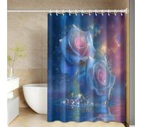 Shower Curtain Sky Blue Rose Mould Resistant Shower Curtains for Bathroom Polyester Washable Bathroom Curtains Anti Mould Durable Wet Room Bath Curtain Decor with 12 Hooks 200x220cm