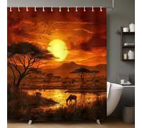 Shower Curtain Sunset African beauty Waterproof Cloth Fabric Bathroom Decor Set with Hooks, Washable Polyester Shower Curtain for Home 180 x 200 cm