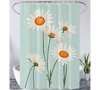 Shower Curtain Teal Shower Curtain 145 x 200 cm (57 x 79 Inch) Bathroom Curtains with 12 Hooks, Rustproof Eyelets, Waterproof Polyester Fabric Weighted Hem, Washable Wet Room Curtains Flower Yl#592