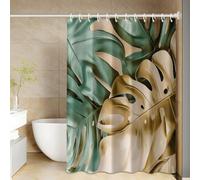 Shower Curtain Tropical Green Brown Mould Resistant Shower Curtains for Bathroom Washable Polyester Bathroom Curtains Decor Wet Room Quick Dry Anti Mould Bath Curtain with 12 Hooks 200x220cm