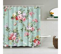 Shower Curtain Turquoise Pink Flowers Shower Curtains Mould Proof Resistant Washable Polyester Bathroom Curtains Quick Dry Shower Curtains Durable Wet Room Shower Curtain with 12 Hooks 180x200cm
