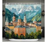 Shower Curtain Urban architectural landscape Waterproof Polyester Bath Curtain, Quick-Drying, Decorative Bathroom Curtain 180 x 180 cm for Bathtub & Wet Room