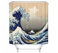 Shower Curtain Waterproof Mildew Resistant Shower Curtain Set with Hooks Japanese Sea Wave Style Pattern