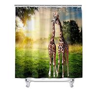 Shower Curtain Waterproof Stain Proof Resistant Bathroom Curtain, Meiju 3D Giraffe Animal Printed Polyester Washable Quick Dry Curtain with 12 Hooks for Shower Stall (Green lawn,120x180cm)