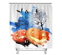 Shower Curtain Waterproof Stain Proof Resistant Bathroom Curtain, Meiju 3D Halloween Pumpkin Print Polyester Washable Quick Dry Curtain with 12 Hooks for Shower Stall (Happy Halloween,180x180cm)