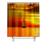 Shower Curtain Waterproof Stain Proof Resistant Bathroom Curtain, Meiju 3D Sailboat Print Polyester Washable Quick Dry Curtain with 12 Hooks for Shower Stall (Orange sun,90x180cm)