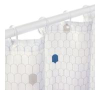 Rayen | Bath Curtains | Shower Curtain or Bath | Waterproof | Polyester | Quick Drying | Opaque, PVC Rings | Includes 12 Hooks | 180 x 200 cm | White with Blue Cells