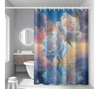 Shower Curtain White Flower Yellow Mould Resistant Shower Curtains for Bathroom Polyester Washable Bathroom Curtains Anti Mould Durable Wet Room Bath Curtain Decor with 12 Hooks 200x220cm